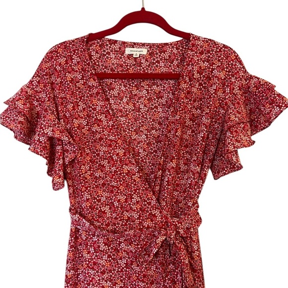 Max Studio Red Floral High Low Wrap Dress Small - Picture 4 of 16
